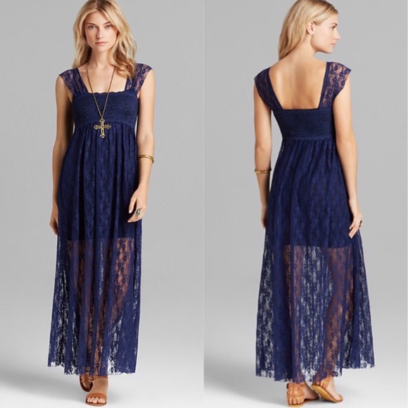 Free People Dresses & Skirts - Free People Blue Lace Maxi Dress Size Small